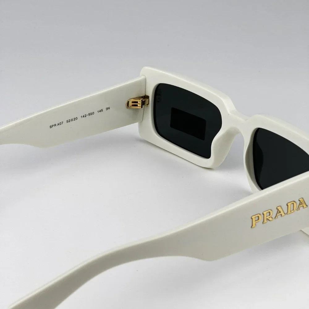 Prada PR A07S 1425S0 Sunglasses Talc White Dark Grey Rectangle Unisex - Picture 9 of 10